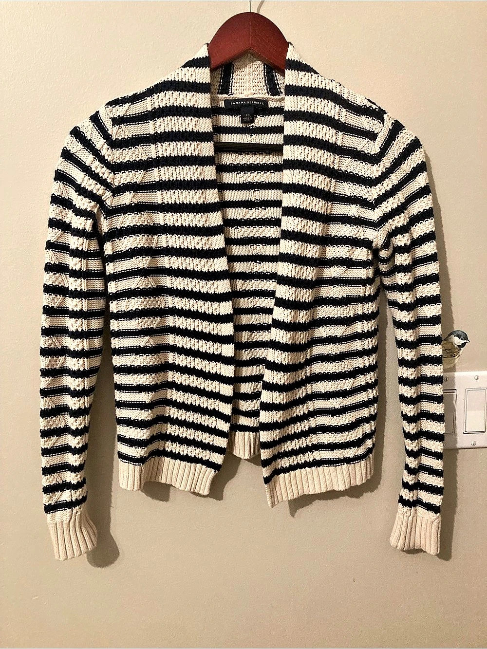 Banana Republic Striped Cotton Cardigan Black & Cream Size XXS